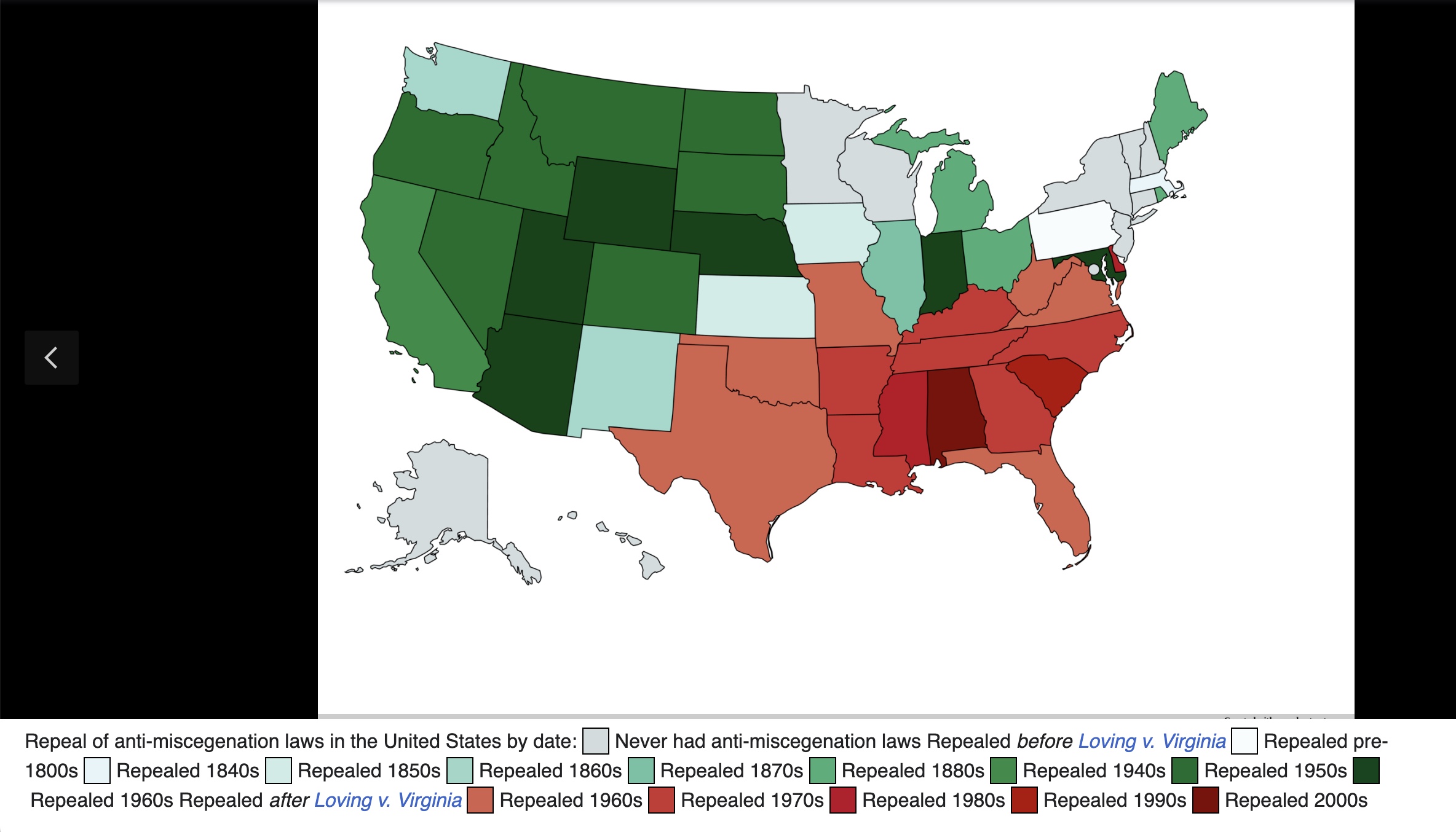 Rescinding dates for miscegenation laws in America